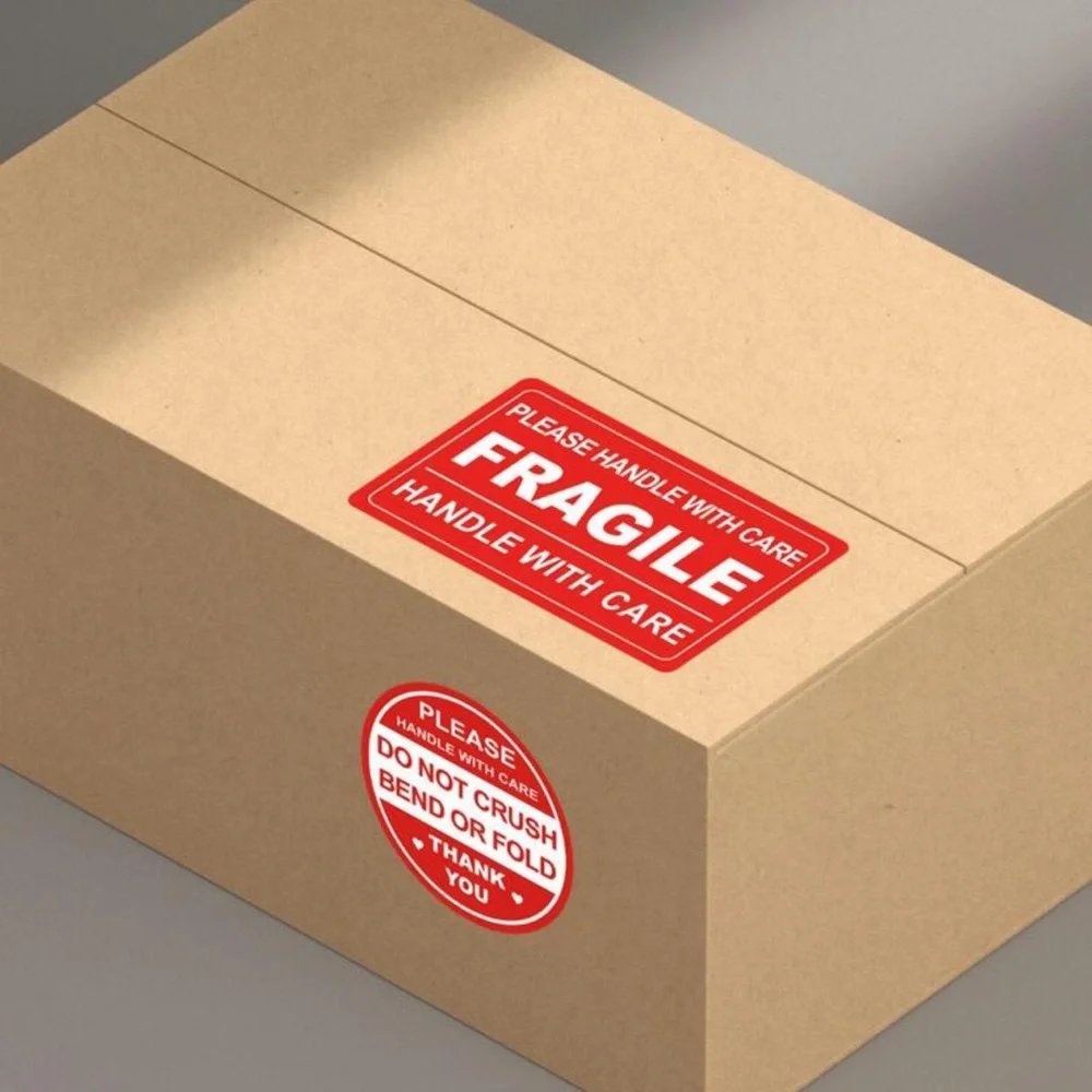 New 100 Pcs Handle With Care Fragile Circle Rectangle Packing Stickers